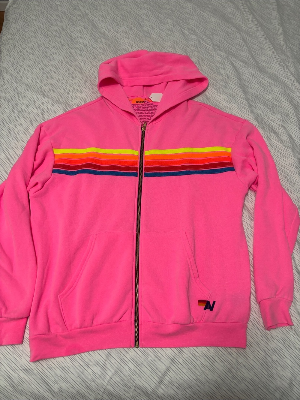 Aviator Nation 5 Stripe Zip Up Relaxed Fit Hoodie Unisex Size Large NWT